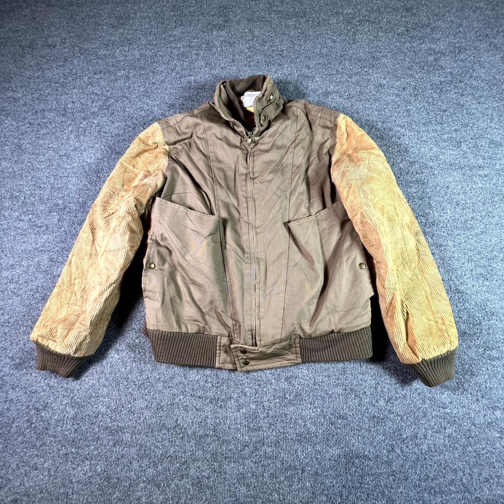 Vintage Chess King Jacket Mens Medium Brown Tan Corduroy Sleeve Retro Bomber